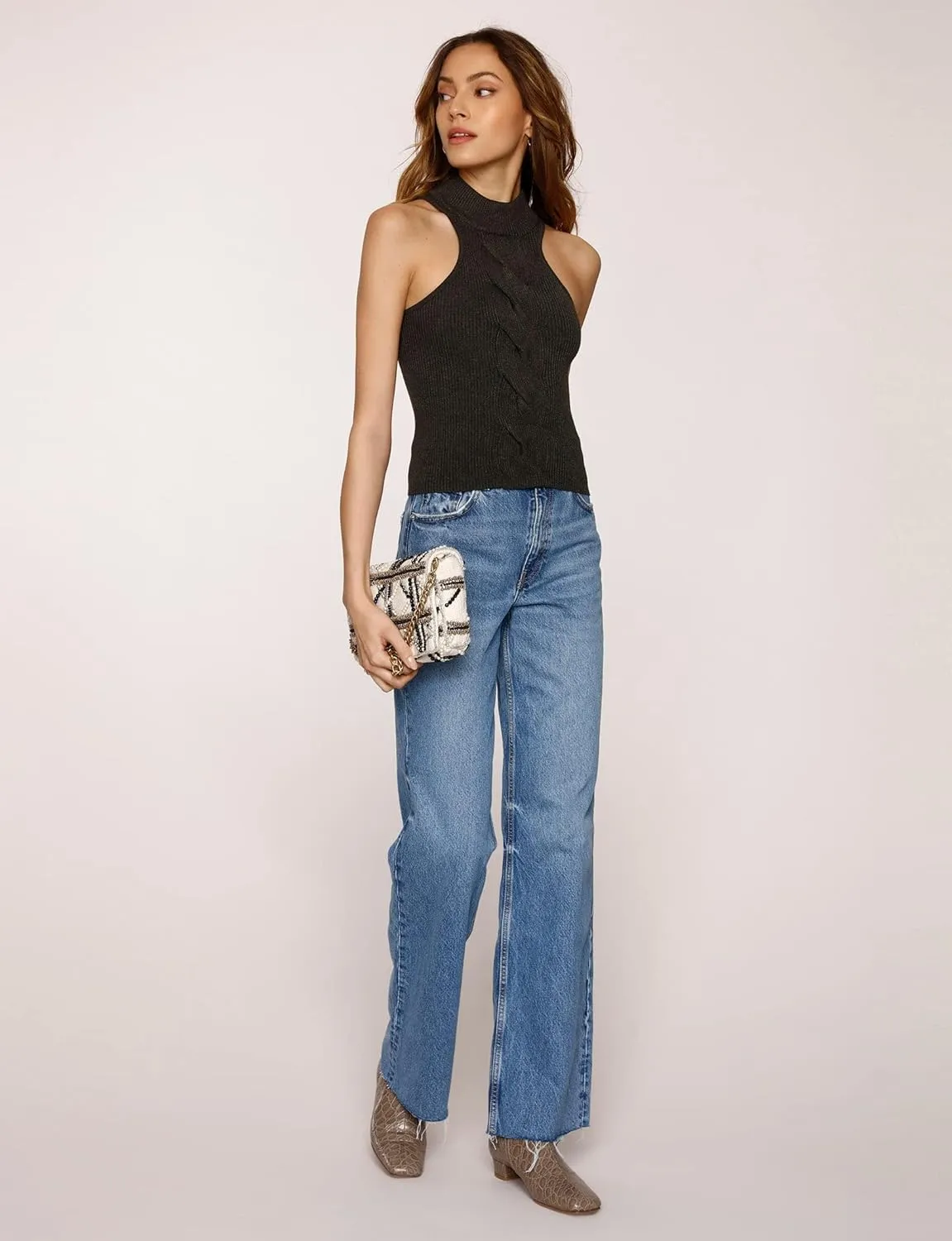 Womens Mock Neck Twist Front Knit Sweater Vest Sleeveless Ribbed Slim Fit Solid Soft Sexy Trendy Pullover Tank Tops
