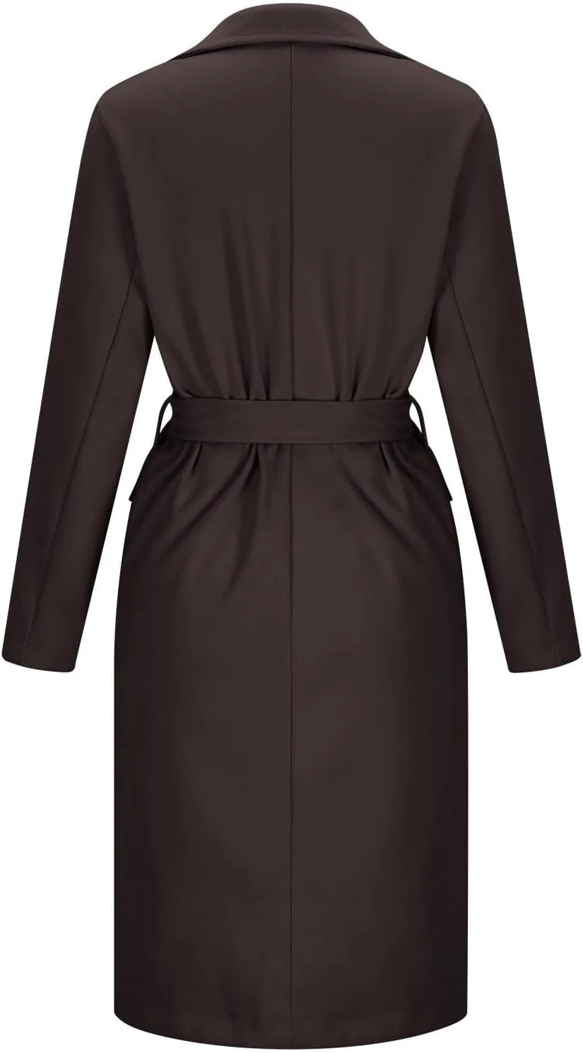 Women's Notched Lapel Collar Trendy Breasted Fashion Coat Winter Wool Blend Over Coats Casual Thermal Long Jackets