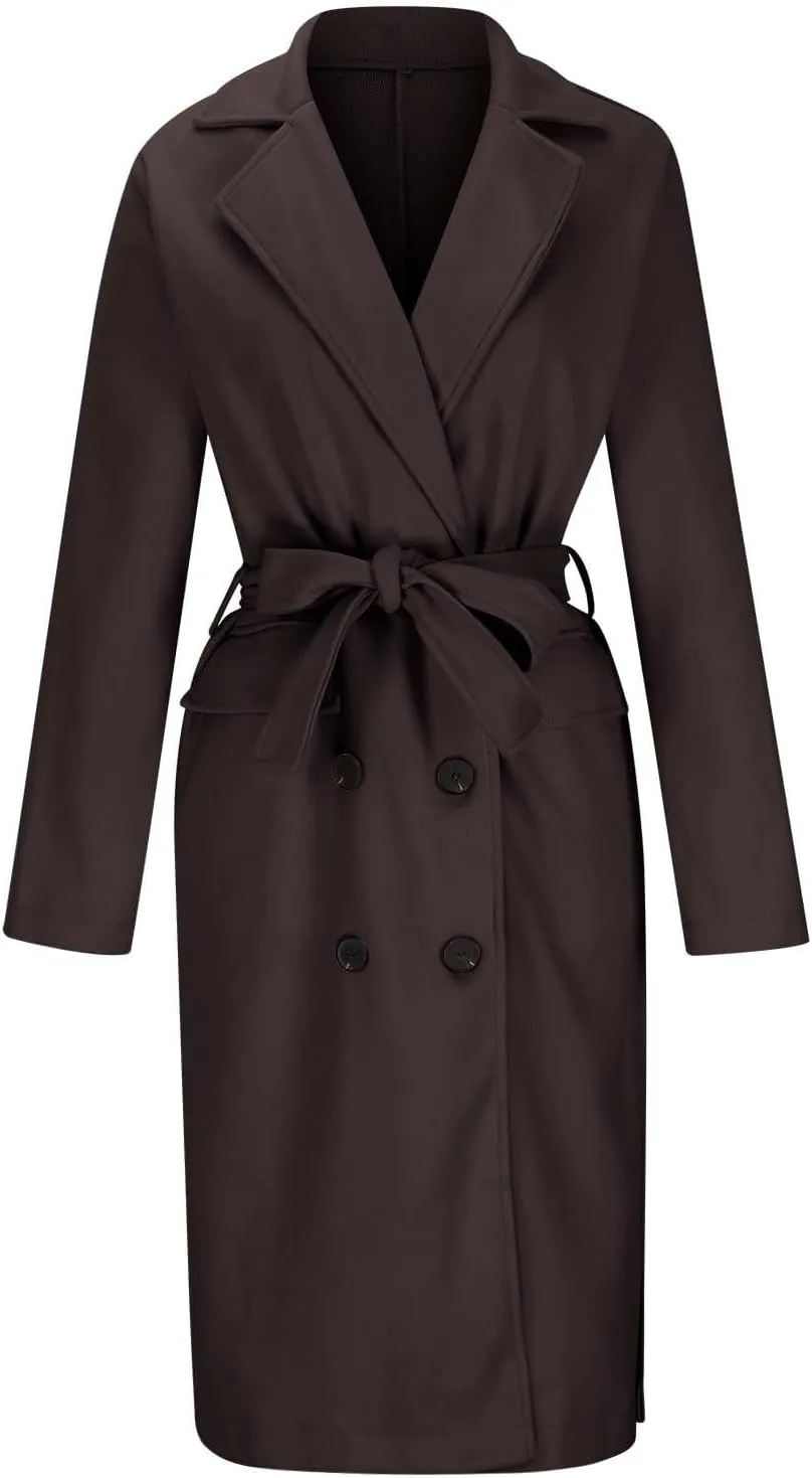 Women's Notched Lapel Collar Trendy Breasted Fashion Coat Winter Wool Blend Over Coats Casual Thermal Long Jackets