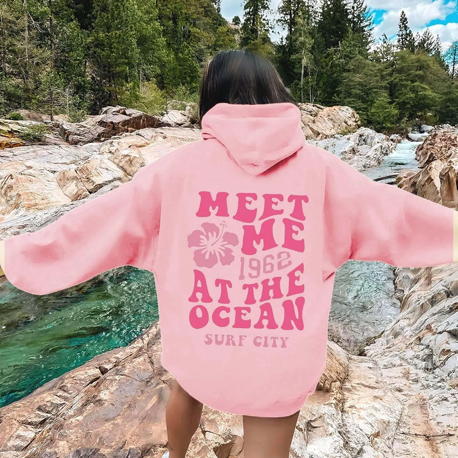 Womens Oversized Hoodies Cute Letter Print Sweatshirt Casual Preppy Floral Graphic Hoodie Winter Pullover Teen Girls
