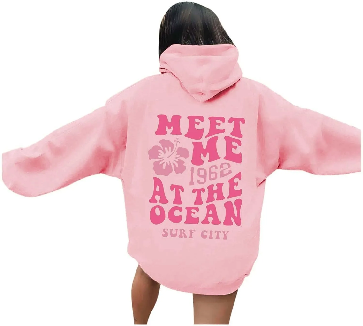 Womens Oversized Hoodies Cute Letter Print Sweatshirt Casual Preppy Floral Graphic Hoodie Winter Pullover Teen Girls