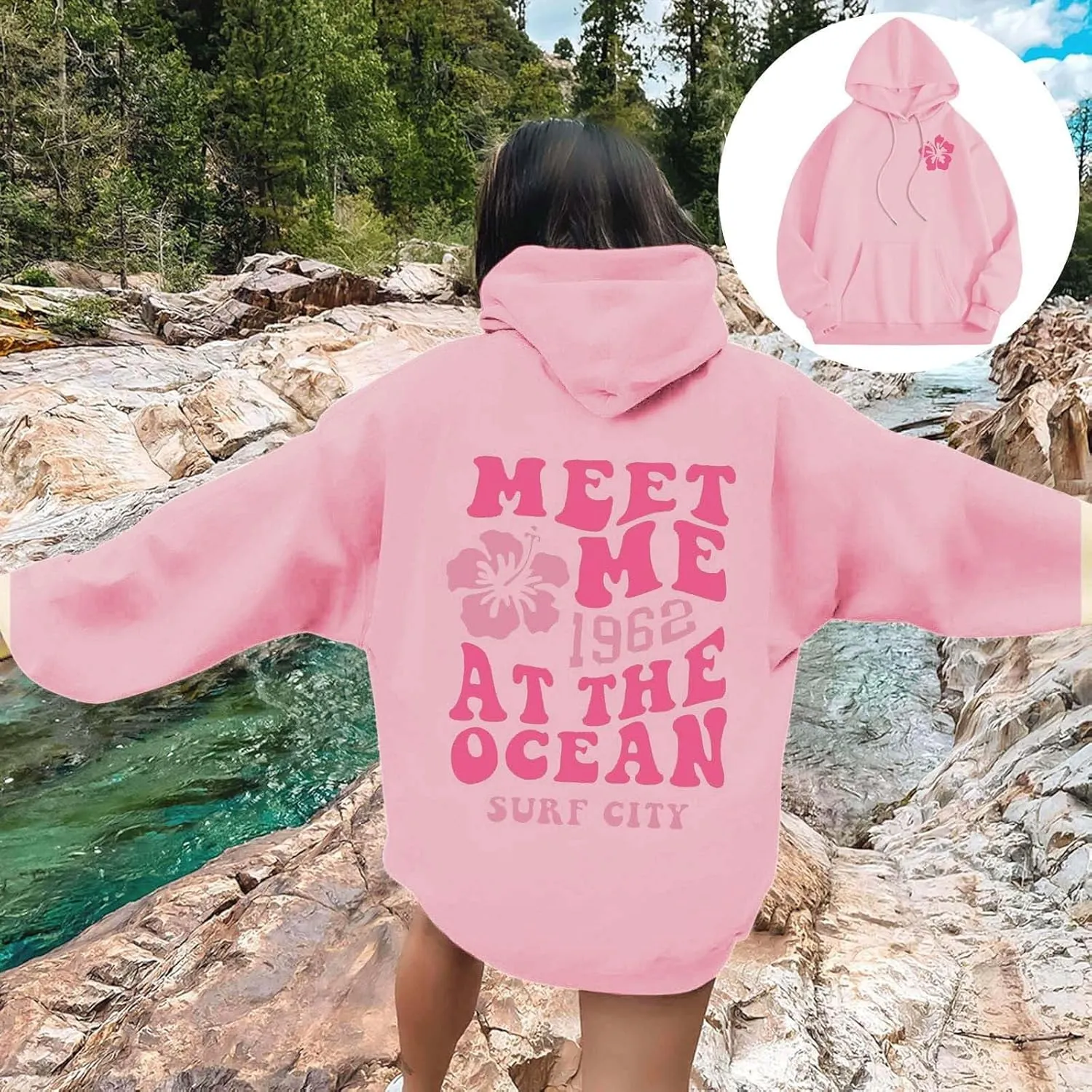 Womens Oversized Hoodies Cute Letter Print Sweatshirt Casual Preppy Floral Graphic Hoodie Winter Pullover Teen Girls