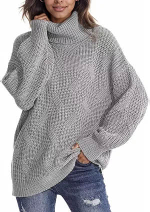 Women's Solid Color Long Sleeve Sweater Knit High Neck Pullover Oversized Sweater Turtleneck Casual Knitwear