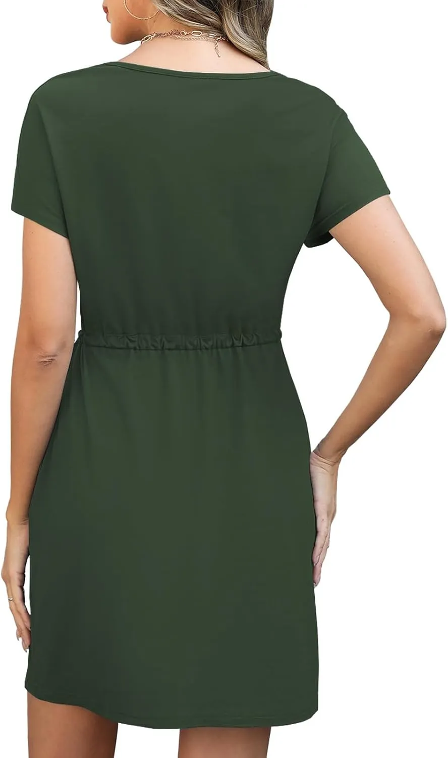 Womens Summer Dresses 2025 Casual Tie Front Short Sleeve A Line Midi Shirt Dress Beach Vacation Clothes