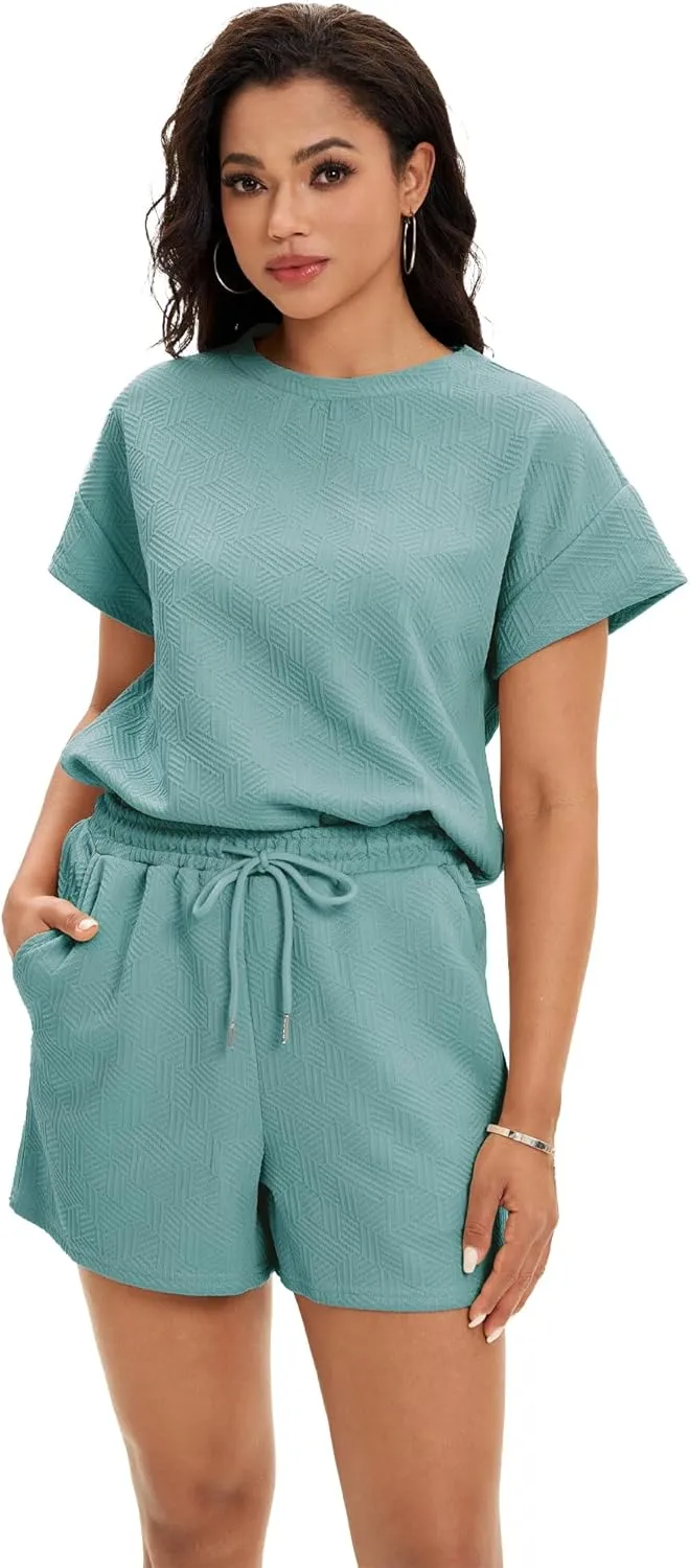 Women's Summer Sets 2 Piece Outfits Short Sleeve Tops Shorts Pants Lounge Sets Casual Pajamas Sweatsuit Set