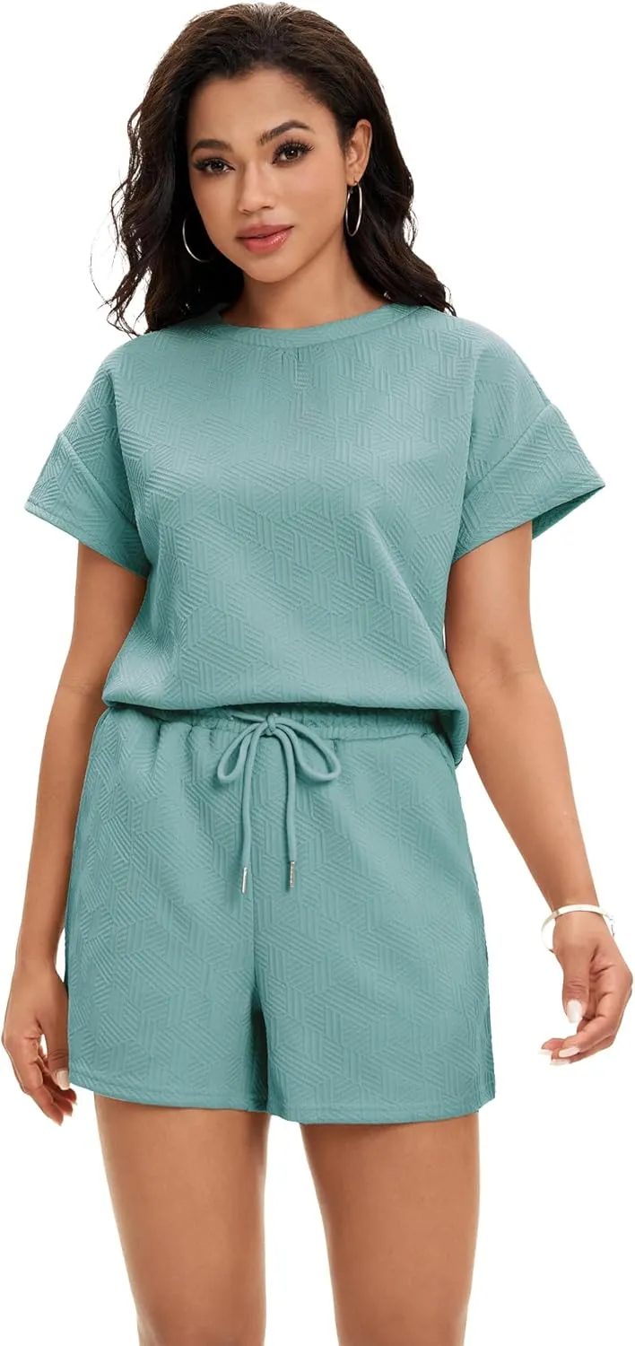 Women's Summer Sets 2 Piece Outfits Short Sleeve Tops Shorts Pants Lounge Sets Casual Pajamas Sweatsuit Set
