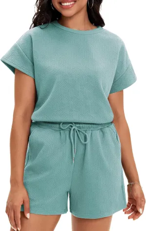 Women's Summer Sets 2 Piece Outfits Short Sleeve Tops Shorts Pants Lounge Sets Casual Pajamas Sweatsuit Set