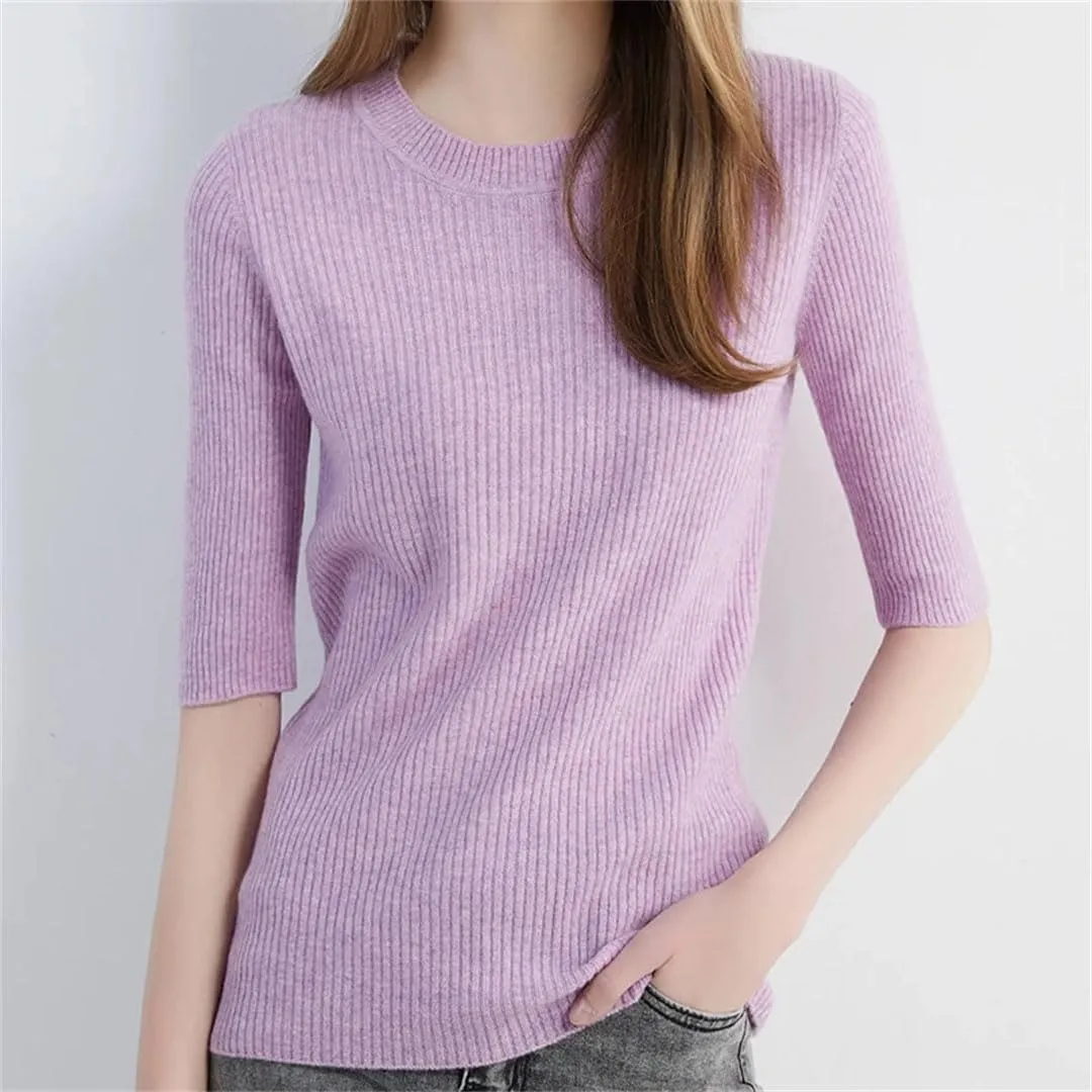 Women's Sweater Knitwears Tops Wool O-Neck Short Sleeve Sweaters Pullover