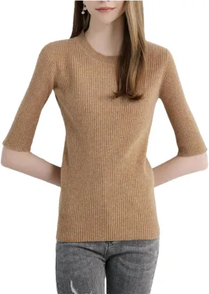 Women's Sweater Knitwears Tops Wool O-Neck Short Sleeve Sweaters Pullover