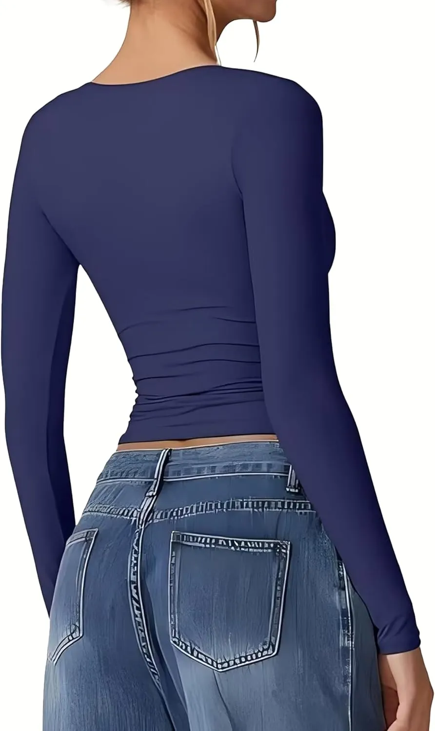 Womens T Shirts Sexy V Neck Long Sleeve Going Out 2025 Casual Workout Outfits Crop Tops Slim Fit Y2K Clothing