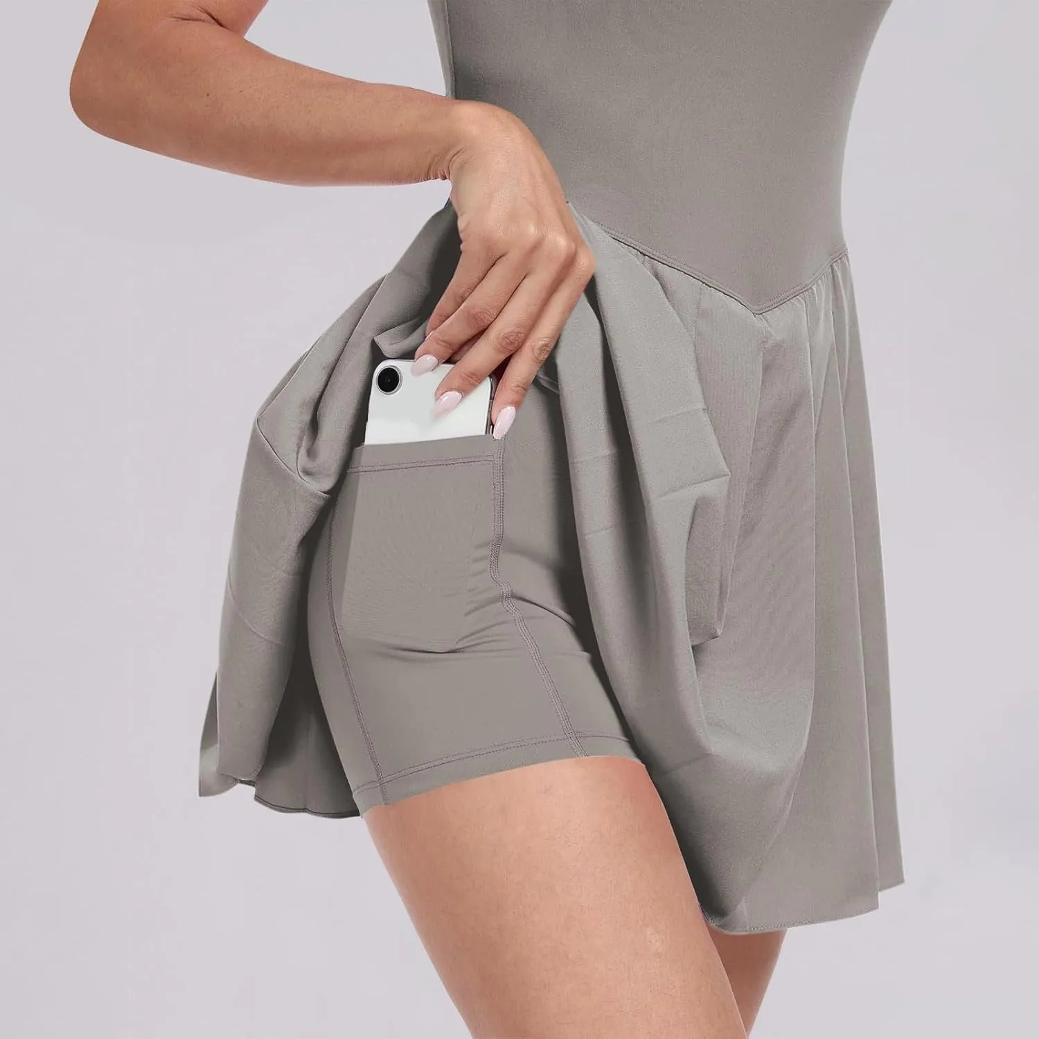 Womens Tennis Dress Sleeveless Athletic Workout Dress with Built in Shorts Cute Pleated Mini Golf Romper Dresses