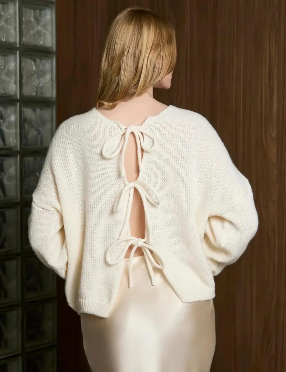 Women's Tie Front Bow Cardigan Sweaters Oversized Chunky Long Sleeve Open Front Knit Sweater Tops