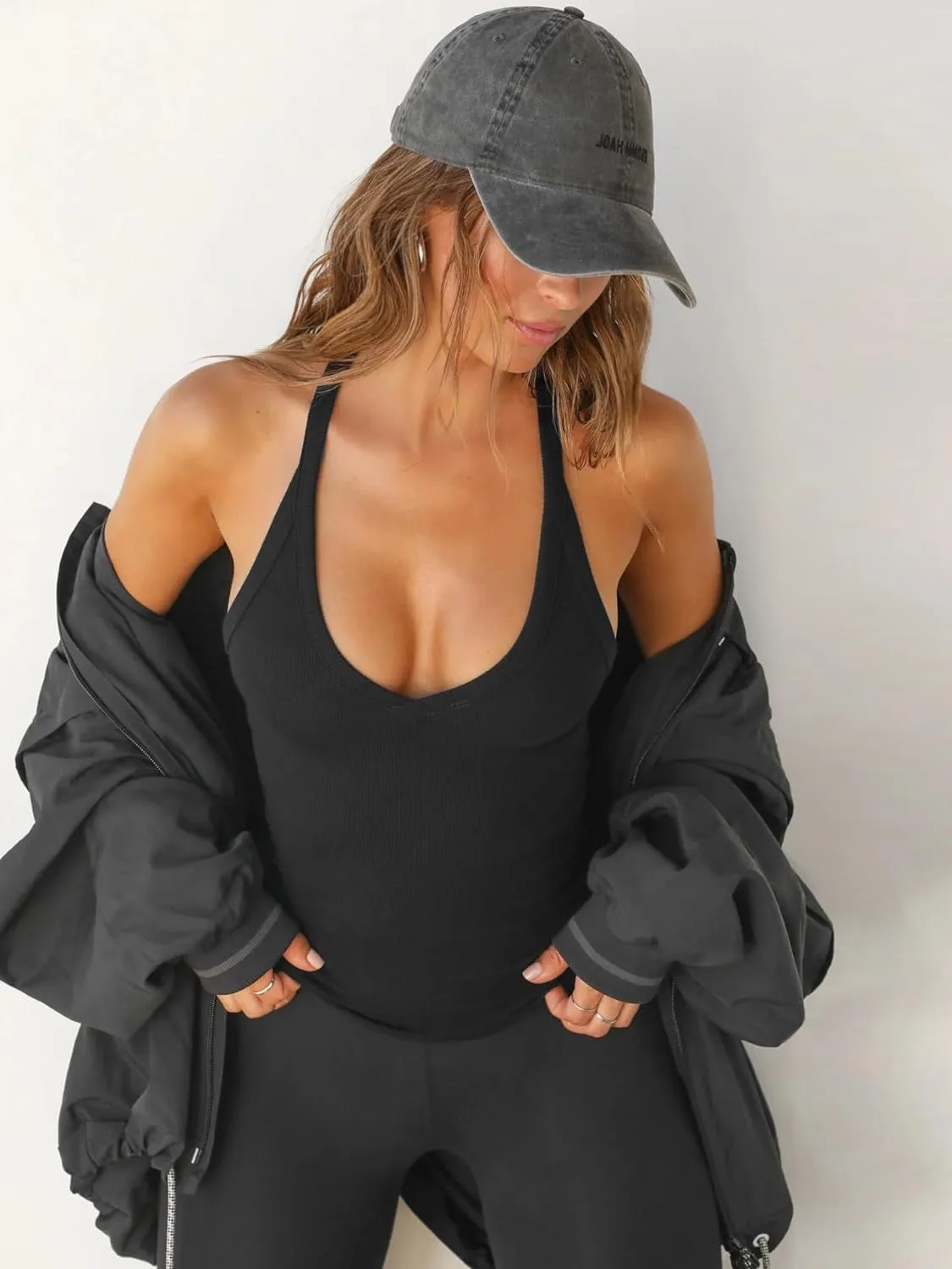 Women's V Neck Workout Tops Sleeveless Racerback Tank Tops Yoga Gym Ribbed Shirts Cami Tees