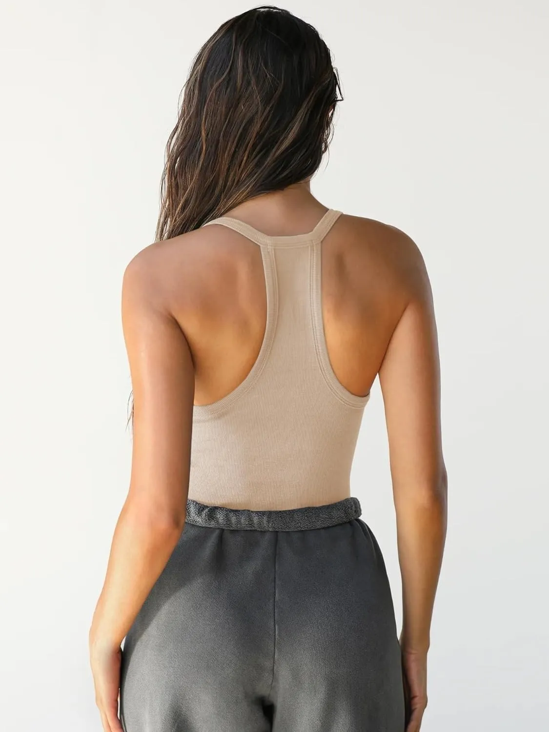 Women's V Neck Workout Tops Sleeveless Racerback Tank Tops Yoga Gym Ribbed Shirts Cami Tees