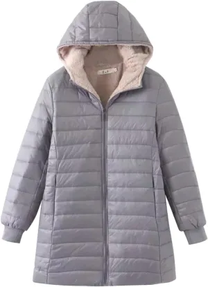 Women's Winter Down Jacket Solid Thicken Hooded Puffer Long Sleeve Jackets Warm Quilted Coats Trendy Outfits