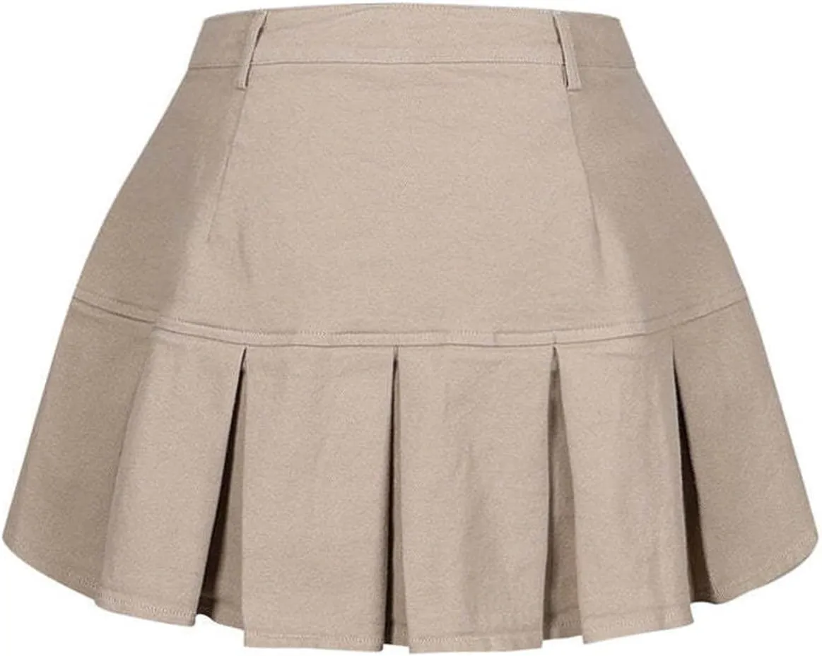 Women's Zipper Pleated Mini Skirt 2025 Summer High Waisted Solid Color A Line Short Skirts Y2k Streetwear