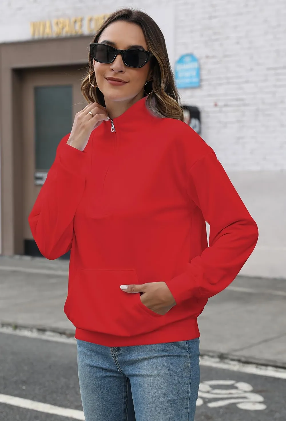 YeGine Womens Sweatshirt Oversized Quarter Zip Pullover Half Zip Long Sleeve Top