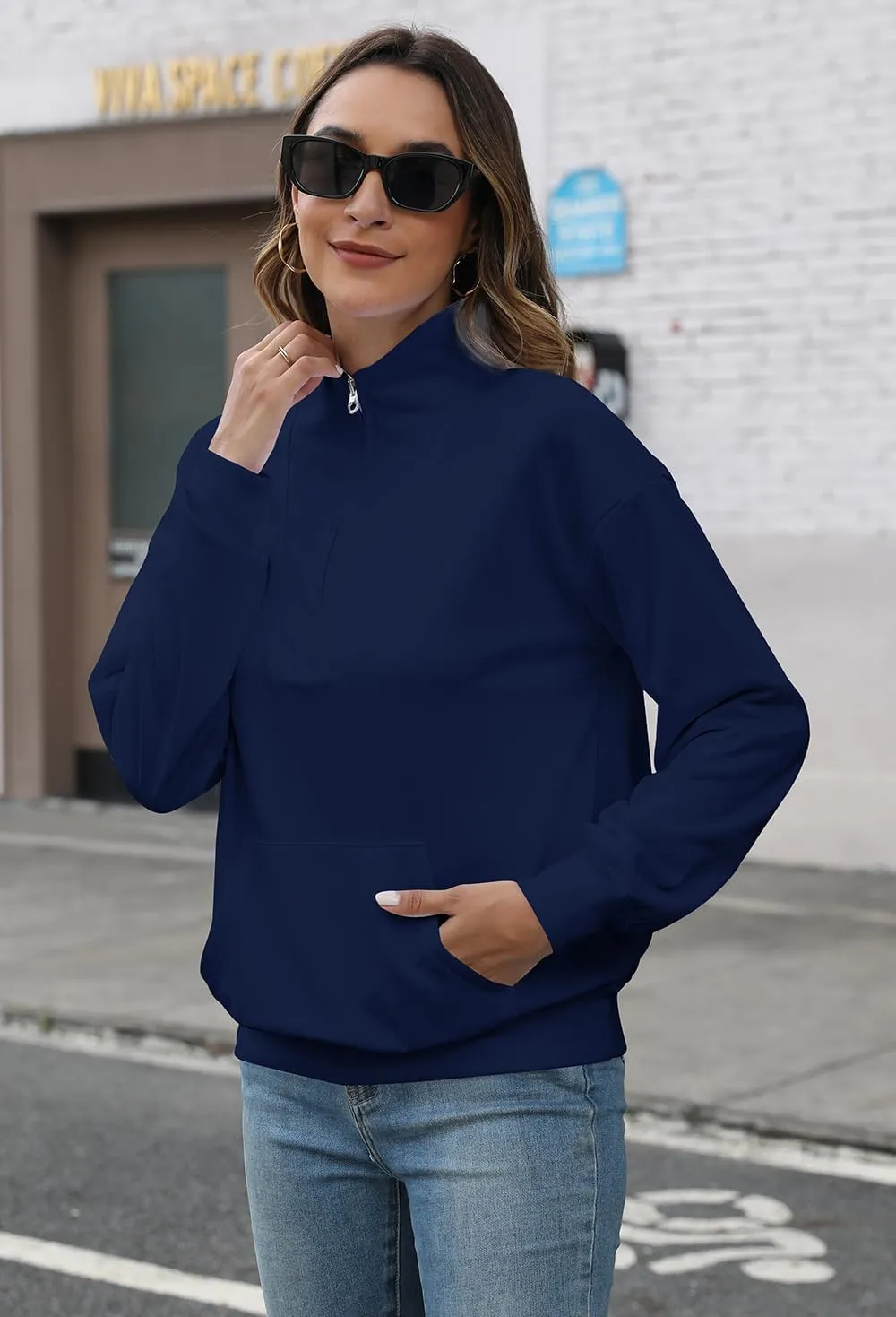 YeGine Womens Sweatshirt Oversized Quarter Zip Pullover Half Zip Long Sleeve Top