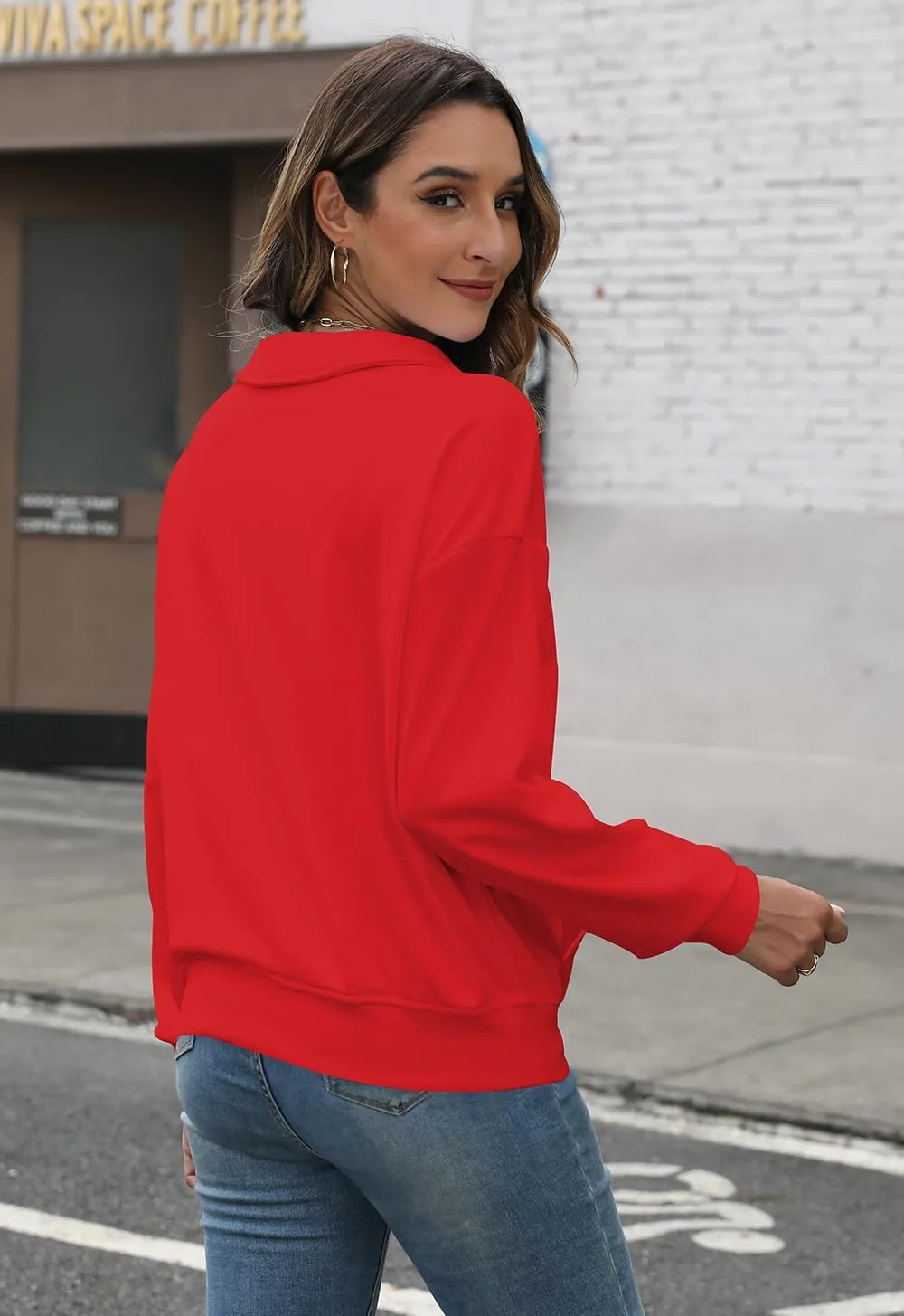 YeGine Womens Sweatshirt Oversized Quarter Zip Pullover Half Zip Long Sleeve Top