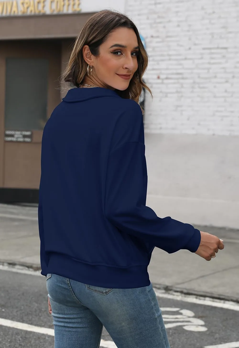 YeGine Womens Sweatshirt Oversized Quarter Zip Pullover Half Zip Long Sleeve Top