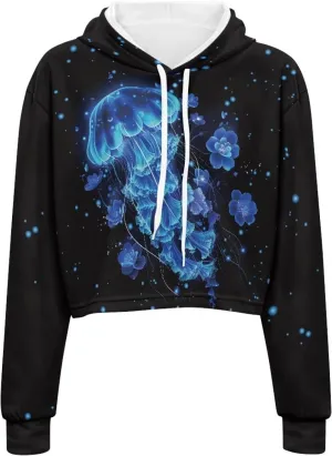 YEXIATODO Drawstring Crop Top Hoodies Casual Long Sleeve Hooded Sweatshirt Women
