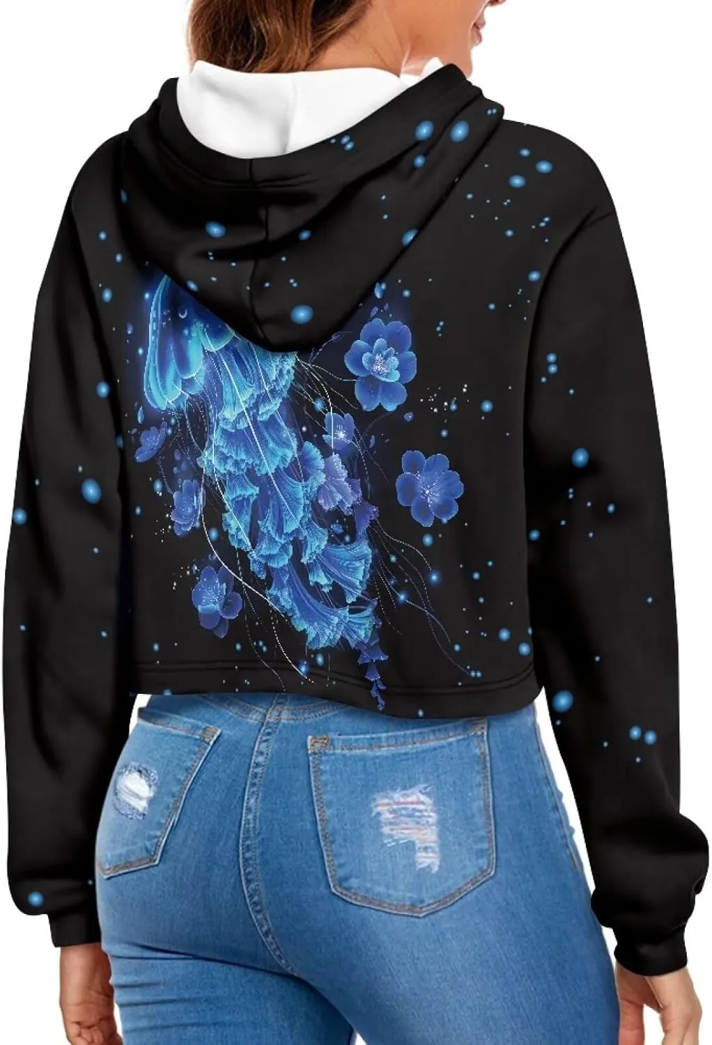 YEXIATODO Drawstring Crop Top Hoodies Casual Long Sleeve Hooded Sweatshirt Women