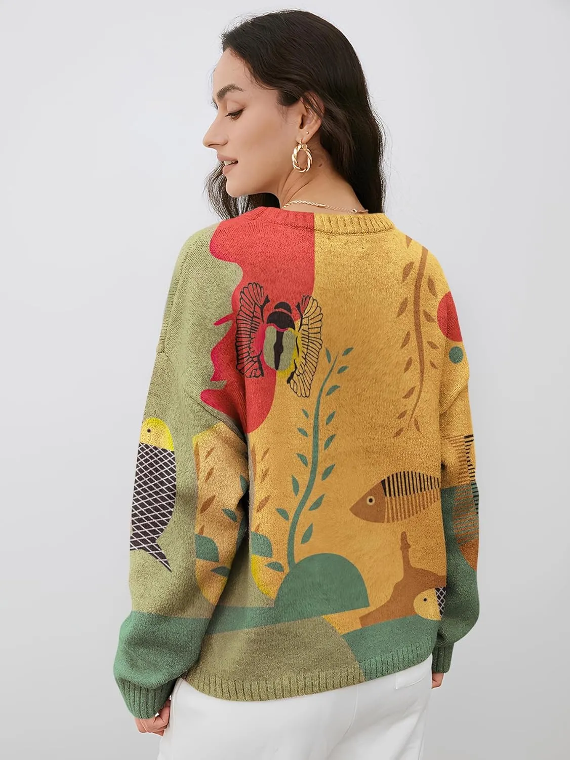 YKR Cat Sweaters for Women Ugly Christmas Sweater Graphic Printed Oversized Pullover Casual Loose Chunky Knit Top