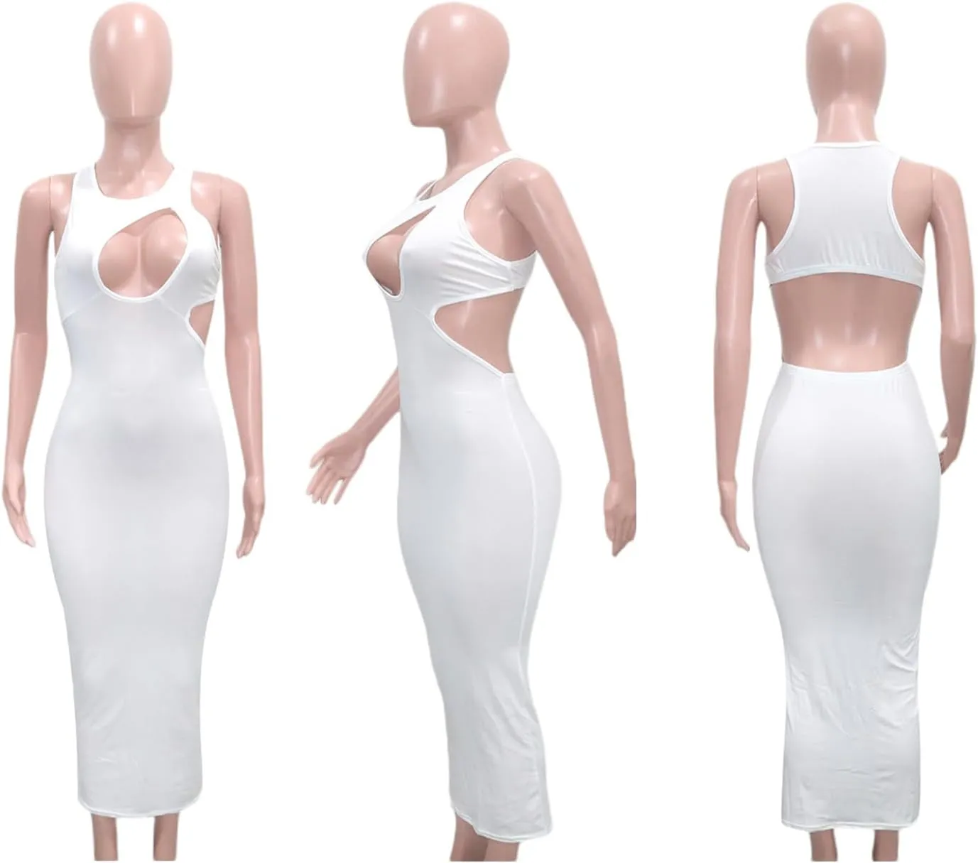 Yuopeid Women's Round Neck Sexy Hollow Out Backless Tank Long Dress Sleeveless Bodycon Casual Party Maxi Dresses