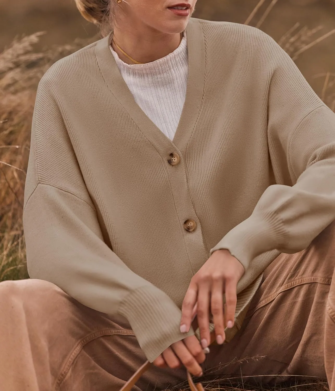 ZESICA Women's Casual Long Sleeve Cardigan V Neck Button Down Open Front Knit Loose Oversized Sweater Coat
