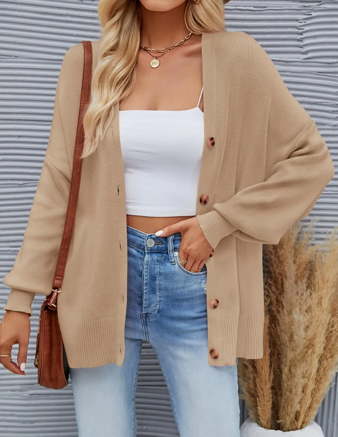 ZESICA Women's Casual Long Sleeve Cardigan V Neck Button Down Open Front Knit Loose Oversized Sweater Coat