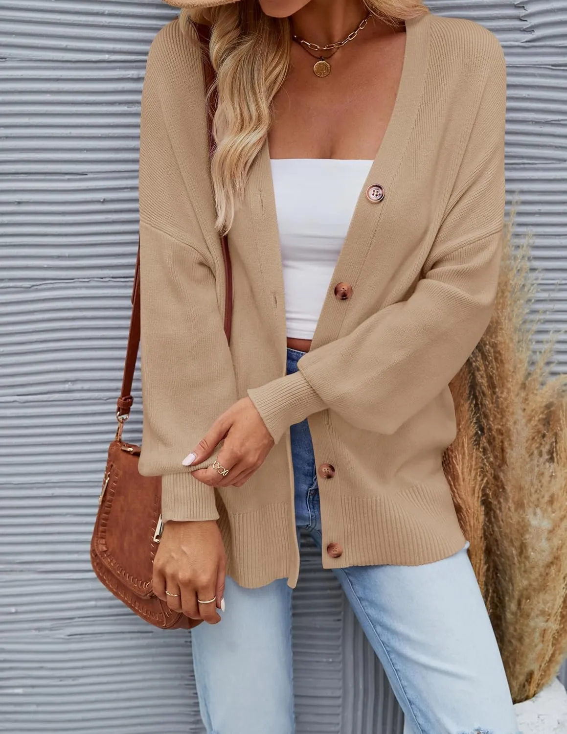 ZESICA Women's Casual Long Sleeve Cardigan V Neck Button Down Open Front Knit Loose Oversized Sweater Coat