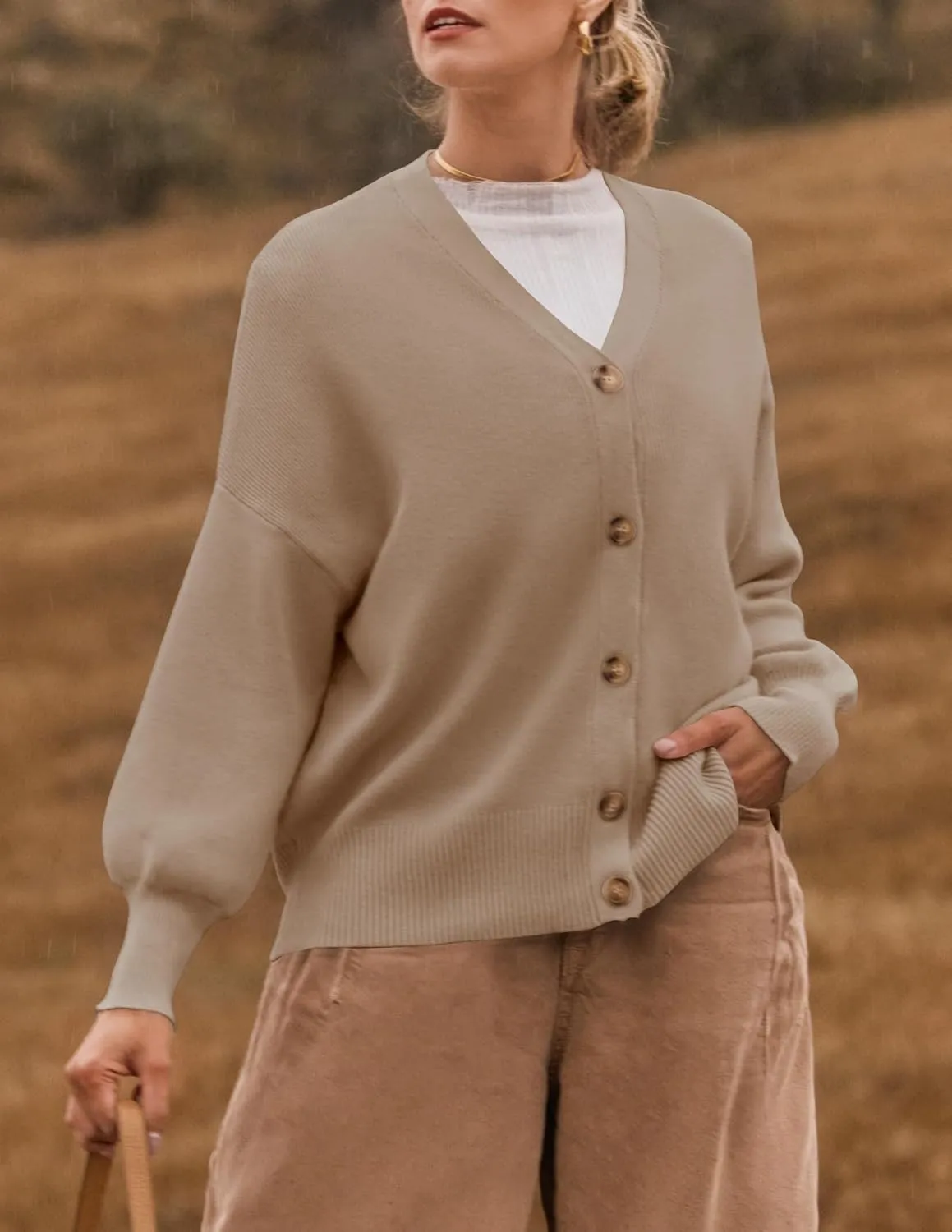ZESICA Women's Casual Long Sleeve Cardigan V Neck Button Down Open Front Knit Loose Oversized Sweater Coat