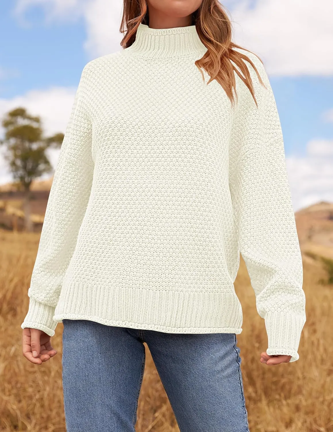 ZESICA Women's Turtleneck Batwing Sleeve Loose Oversized Chunky Knitted Pullover Sweater Jumper Tops