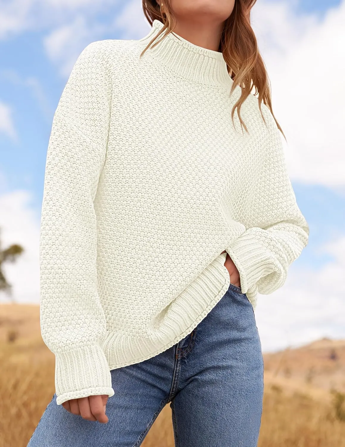 ZESICA Women's Turtleneck Batwing Sleeve Loose Oversized Chunky Knitted Pullover Sweater Jumper Tops