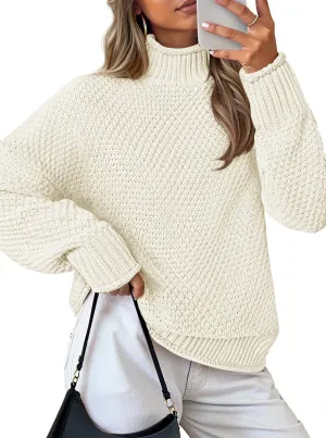 ZESICA Women's Turtleneck Batwing Sleeve Loose Oversized Chunky Knitted Pullover Sweater Jumper Tops