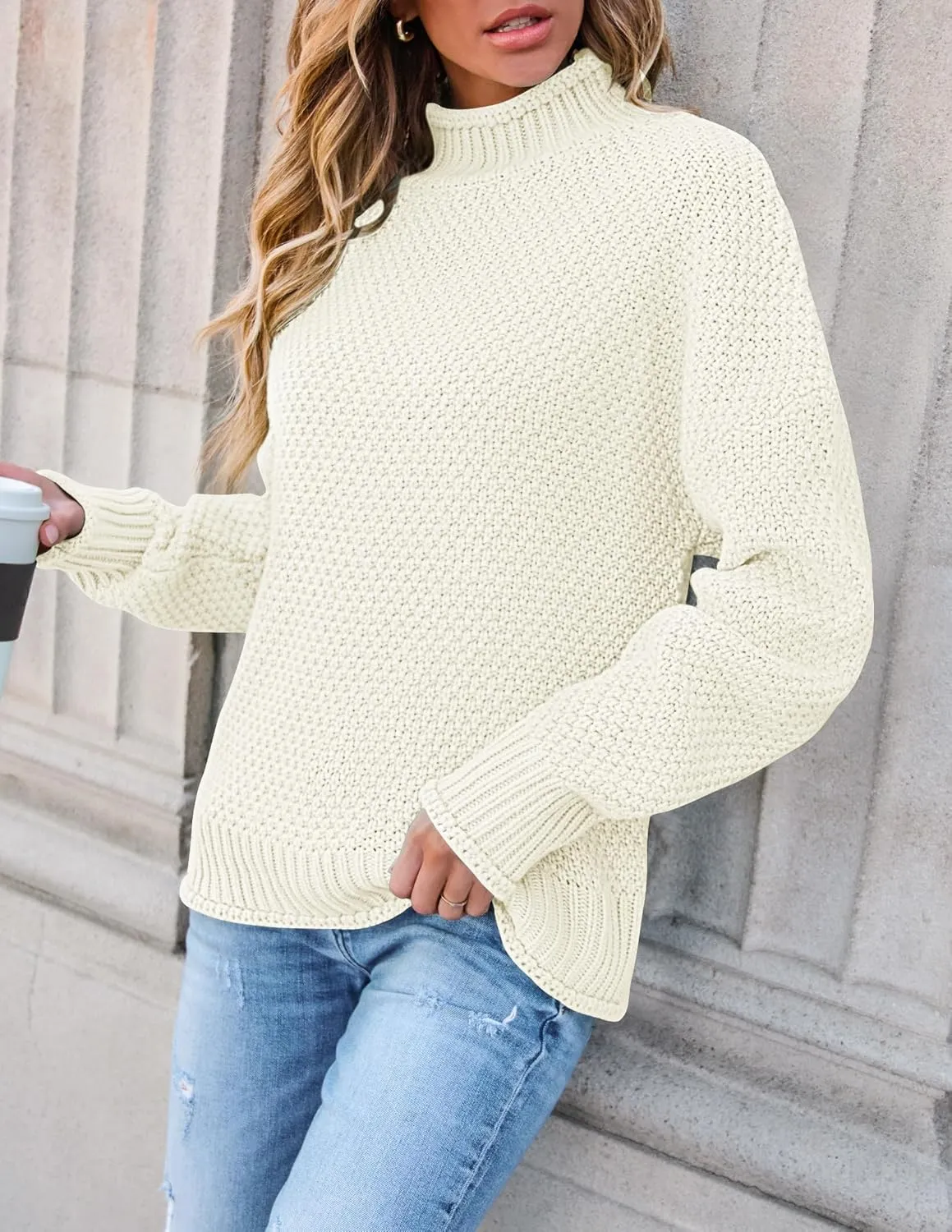 ZESICA Women's Turtleneck Batwing Sleeve Loose Oversized Chunky Knitted Pullover Sweater Jumper Tops