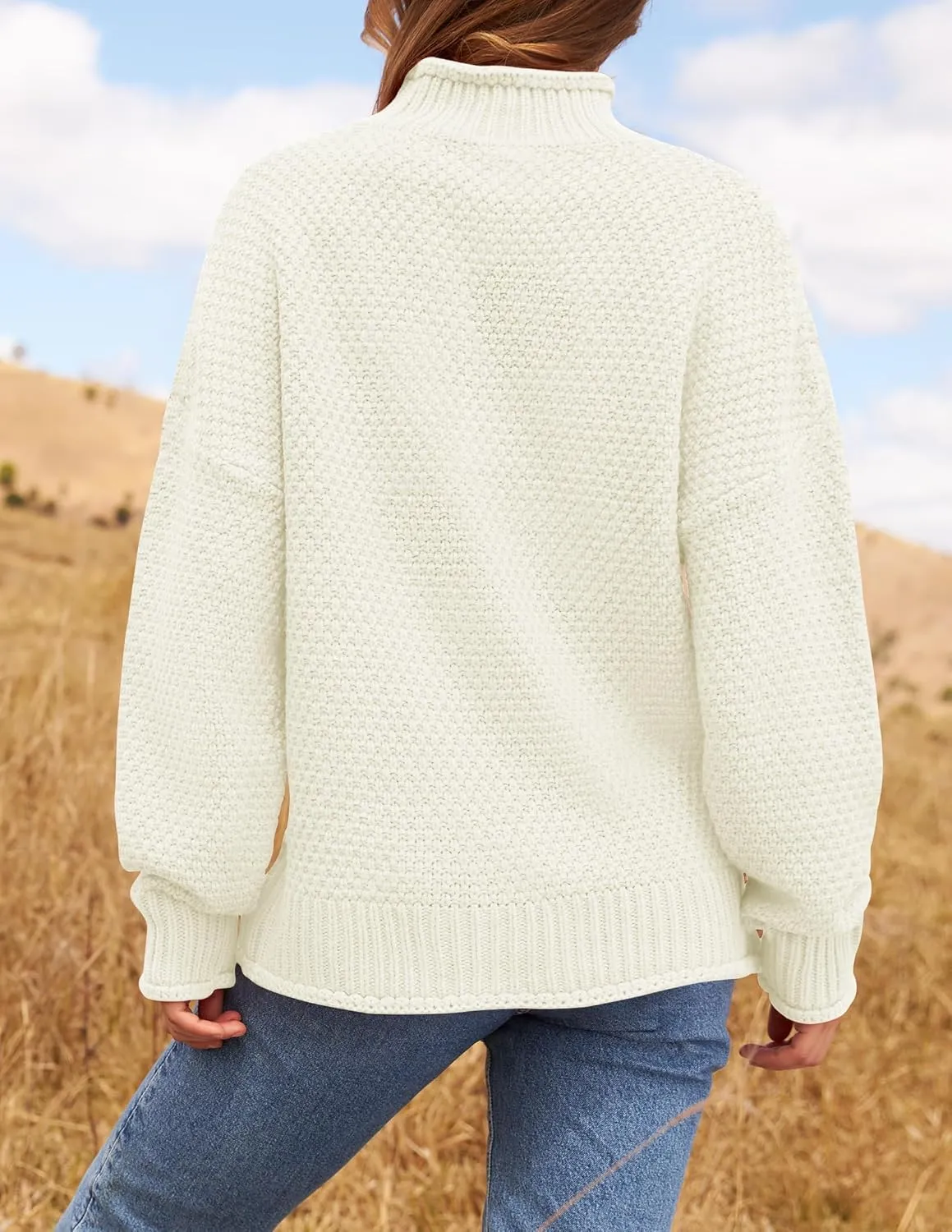 ZESICA Women's Turtleneck Batwing Sleeve Loose Oversized Chunky Knitted Pullover Sweater Jumper Tops