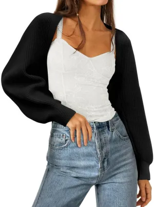 Zwurew Women's Bolero Shrug Sweater 2024 Knitted Long Sleeve Open Front Cropped Cardigan Shrugs Sweaters Y2K Tops